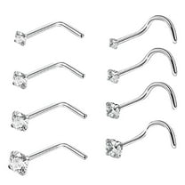 ddioayh 8 Pcs Stainless Steel Hypoallergenic Nose Screw Studs Round Diamond Surgical Steel Nose Rings Piercing Set