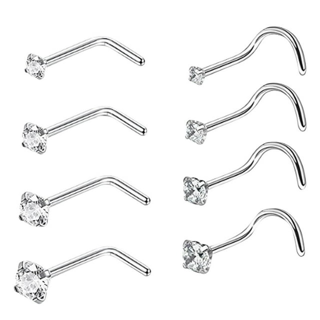 Heliisoer Anneau de Nez en Acier Inoxydable 8 Pcs, Nez de Casse, Bijou de Perçage Corporel, Clou de Nez en Diamant