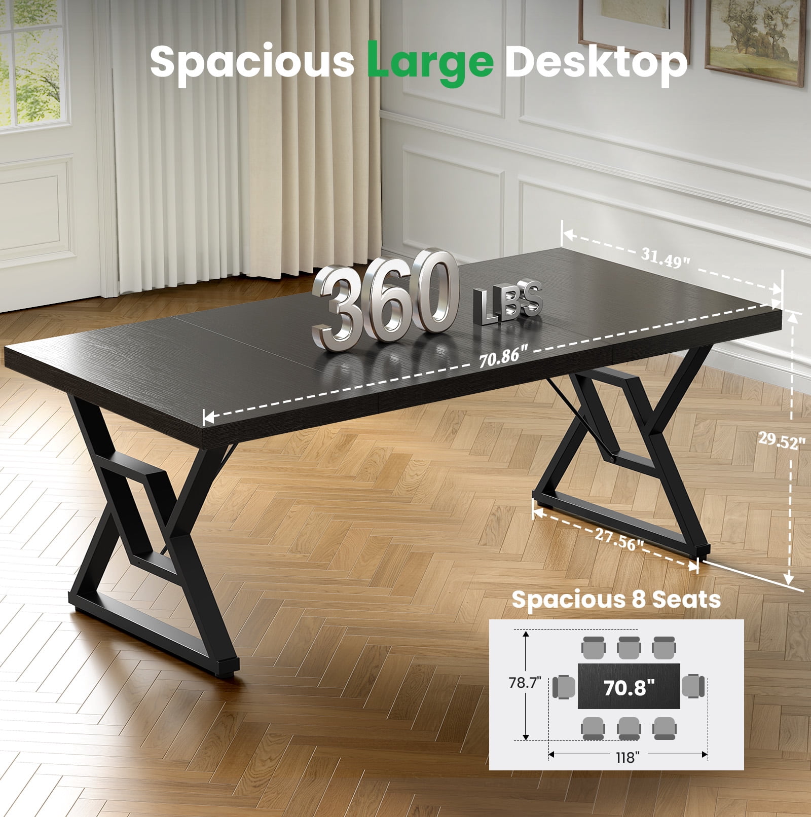 Computer Desk Executive Desk With Thick Wooden Tabletop And Metal Frame