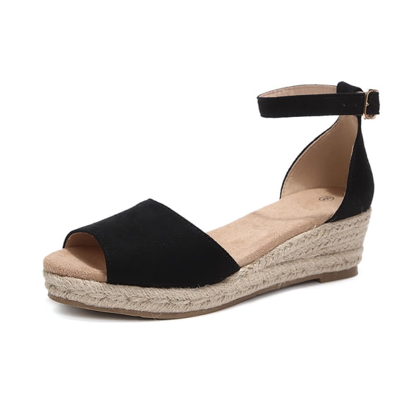 LuckLilac Women's Espadrilles Wedge Sandals Open Toe Ankle Strap Buckle Heels Casual Daily Wear Shoes