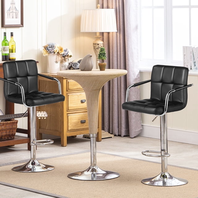 Yaheetech Set of 2 Adjustable Faux Leather Swivel Bar Stools With Backrests and Footrest, Black