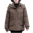 thumbnail image 2 of jtjvou Womens Quilted Winter Jacket Casual Detachable Hood Coat with Pockets Loose Warm Outerwear Lapel Slim&nbsp;FIT&nbsp;Jacket Brown XXXL, 2 of 9