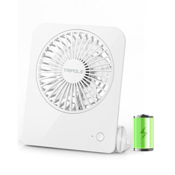 Ventilador de escritorio TriPole, pequeño ventilador portátil, ventilador de batería recargable de 2000 mAh, mini ventilador de viaje ultra silencioso de 4,5 pulgadas con inclinación de 180°, plegable