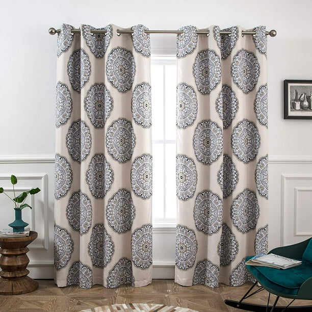 DriftAway Emma Medallion Pattern Lined Blackout/Room Darkening Grommet  Lined Thermal Insulated Energy Saving Window Curtains, 2 Layer, Set of Two  