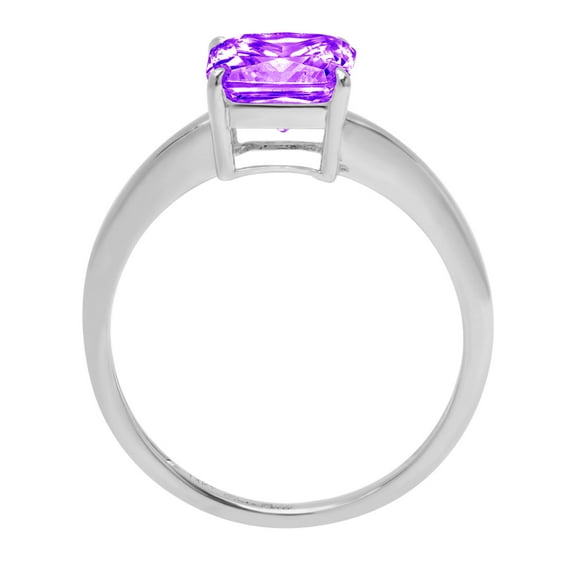 1.5 ct Asscher Cut Natural Amethyst Solitaire Engagement Ring for Women in 18K White Gold