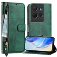 thumbnail image 2 of Étui Portefeuille pour TCL 503 avec Poche à Fermeture Éclair, Porte-Cartes, Support, Dragonne, Étui à Rabat en Cuir Vert, 2 of 5