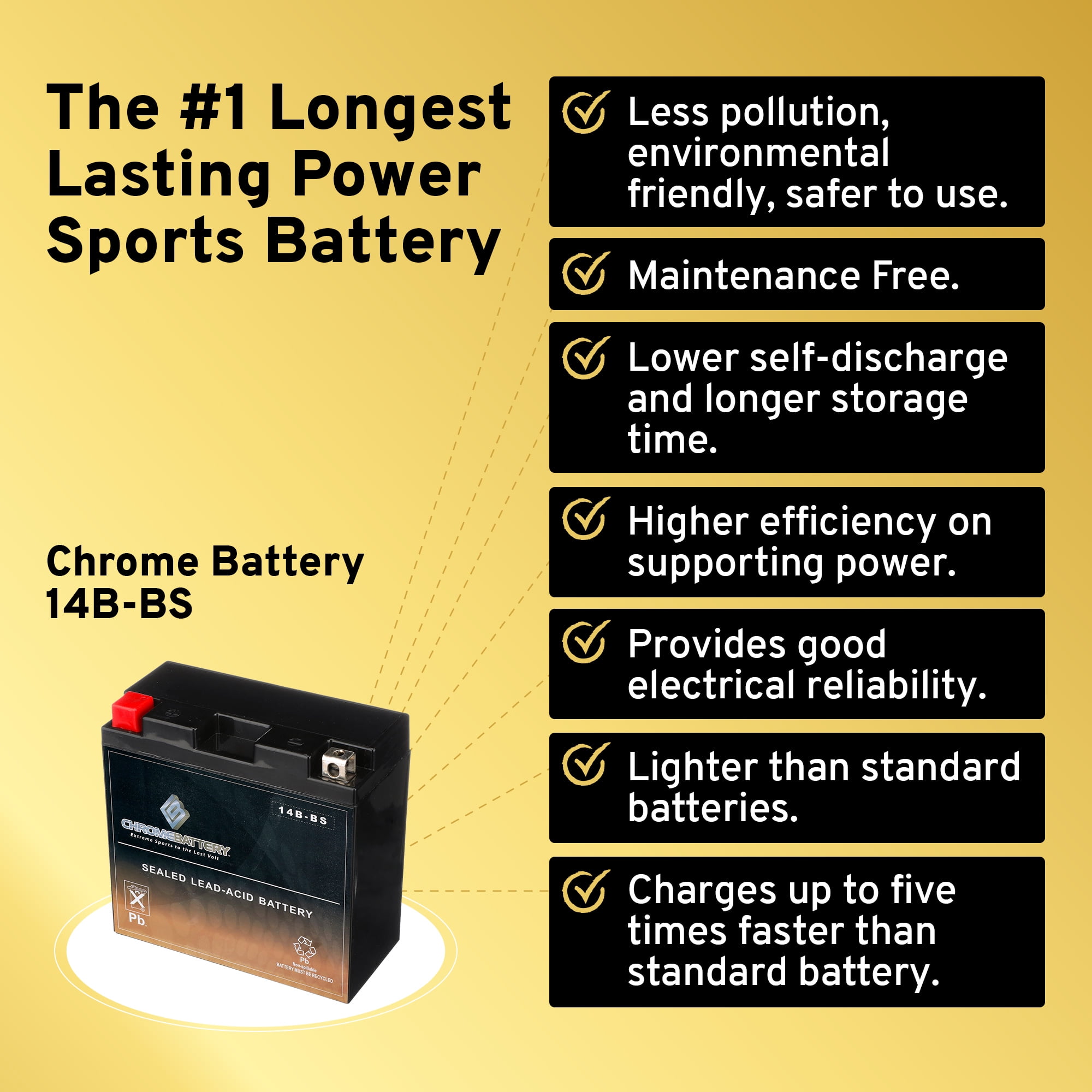 Chrome Battery Yt14B-Bs Motorcycle Battery for Yamaha 1100Cc Xvs1100 V-Star All 2002