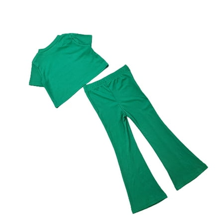 

YFPWM Toddler Outfit Baby Toddler Girl Clothes Girls Clothing Sets Children Girls Fashion Casual Solid Color T-Shirt Flared Trousers Short Sleeve Suit Green 3-4 Years