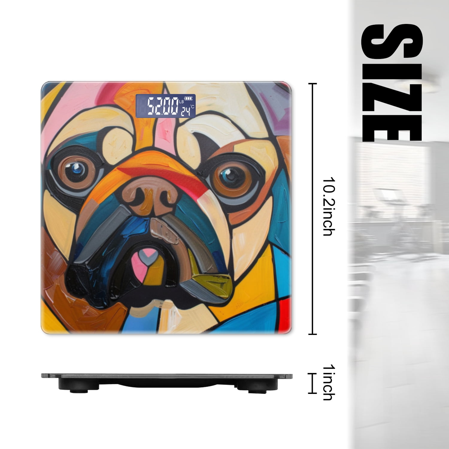 High Precision Body Weight Scale Smart Bathroom Scales with Large LCD Display(400lbs),Decorative for Bedroom-Cubist-Style Portrait Of Pug Dog