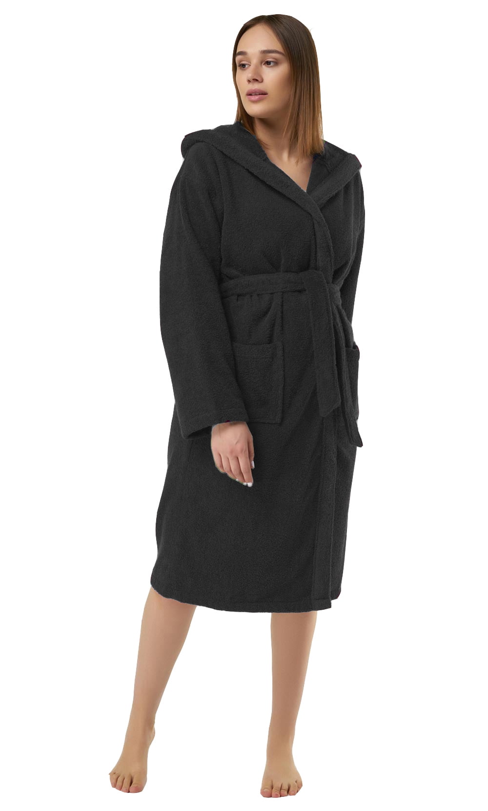 ladies black towelling dressing gown