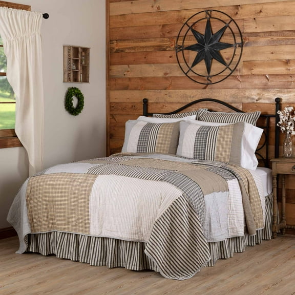 VHC Brands Ashmont Patchwork Quilt, California King-115Lx130W, Warm Grey