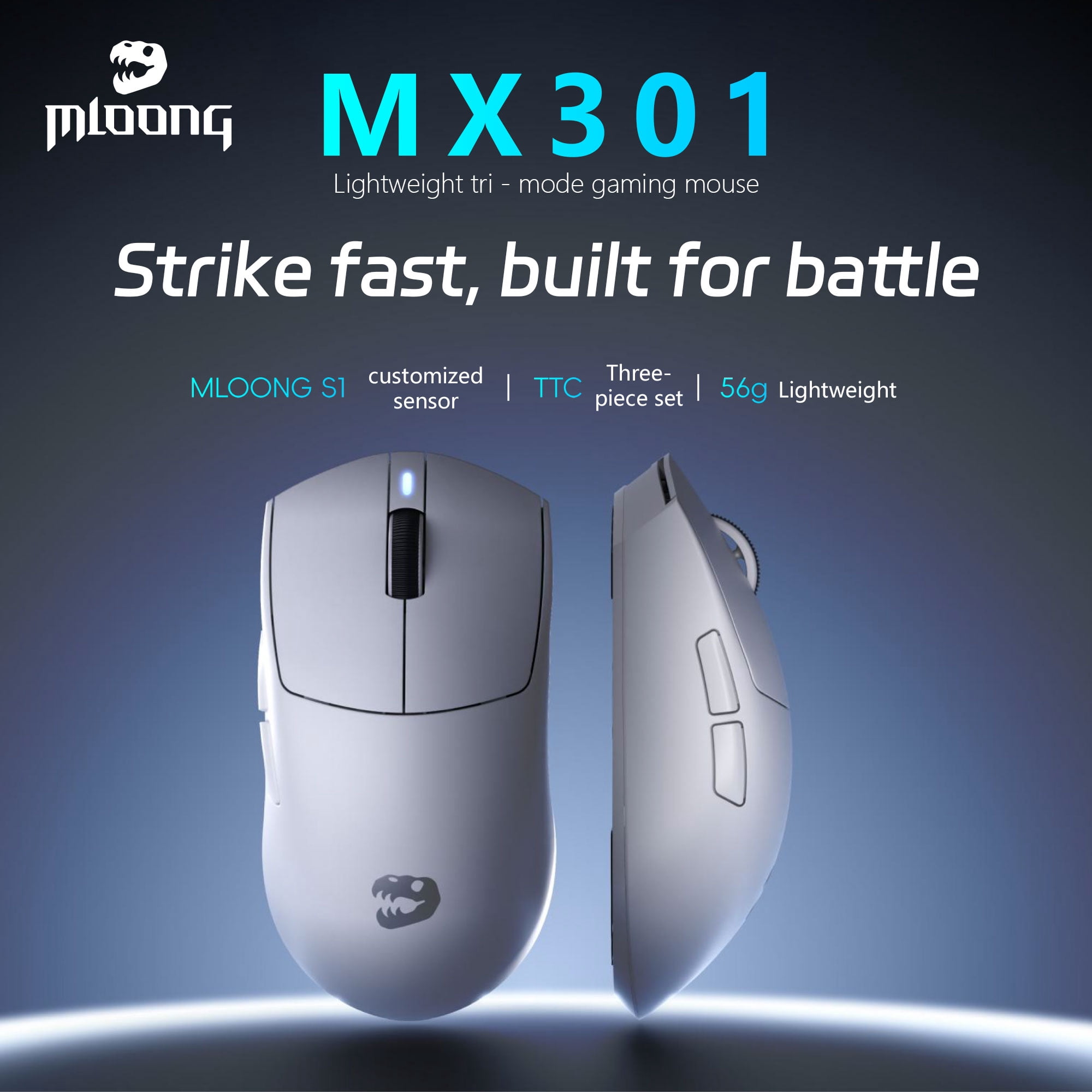 MLOONG MX301 eSports-grade Wireless Gaming Mouse, 16,000 DPI, 56g Lightweight, 140h Battery, Web driver, Compatible with PC and Mac