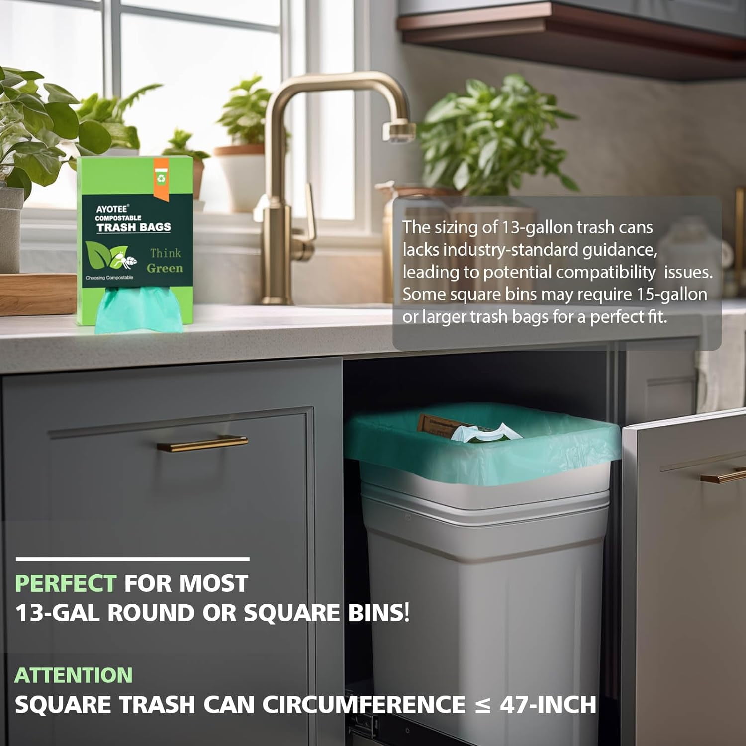 Compostable Trash Garbage bags, 13-15 Gallon Tall Kitchen Bags,Heavy Duty Unscented 1.18Mils 55 Liter,60 Count,Strong Thicken Rubbish Waste Can Liners for Garden Home