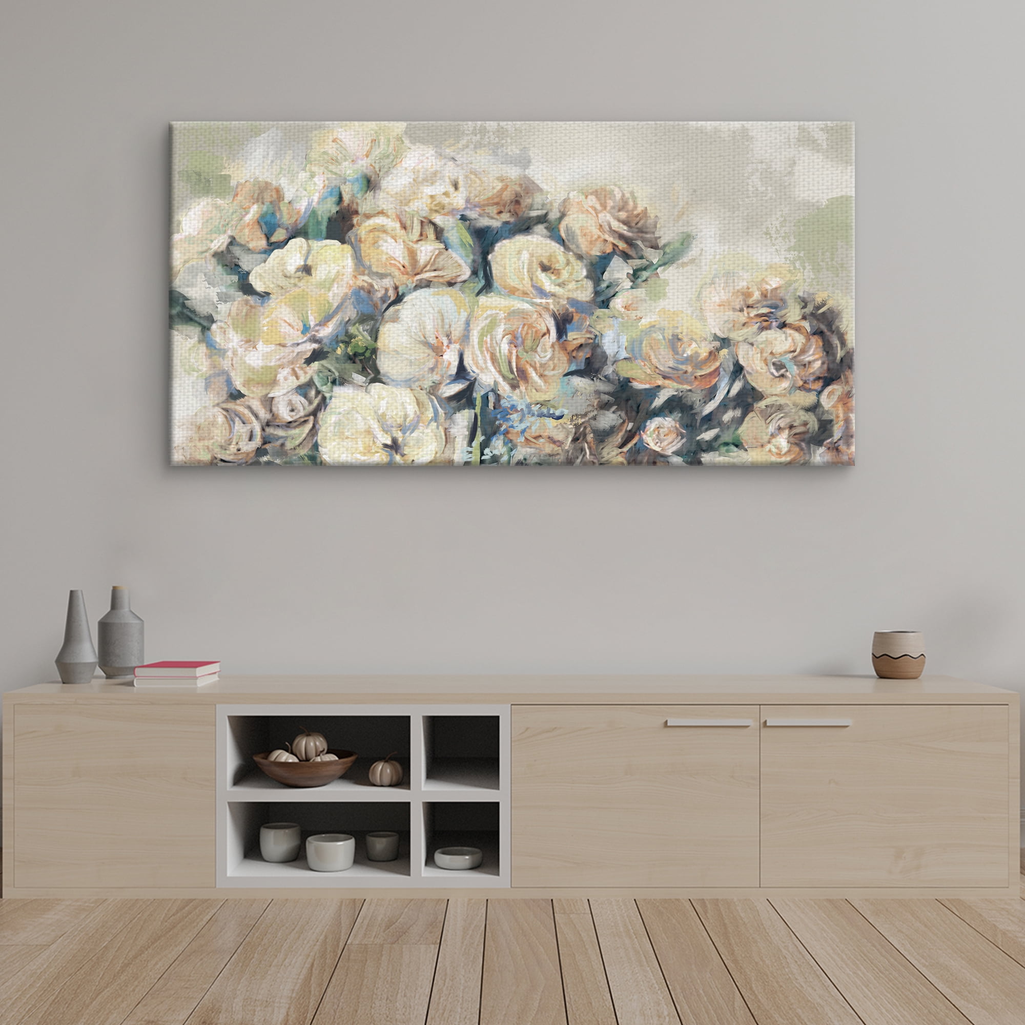 Masterpiece Art Gallery Faye's Bouquet Soft White Flowers By Studio Arts Canvas Art Print 24" x 48"