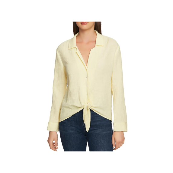 1.State Womens Cotton Tie Front Button-Down Top