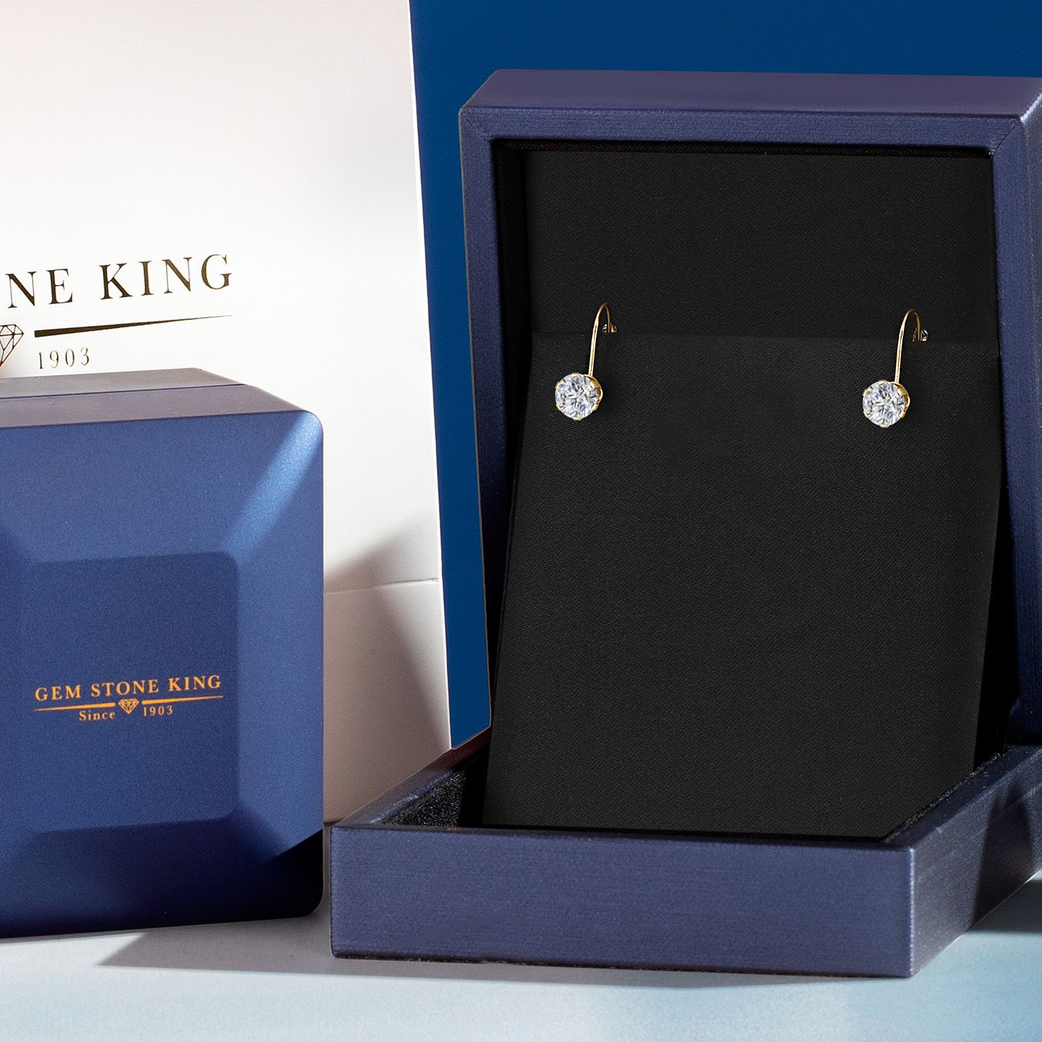 Gem Stone King 14K Yellow Gold Lab Grown Diamond Drop Dangle Earrings for Women | 1.48 Cttw | Gemstone April Birthstone | Round 6MM