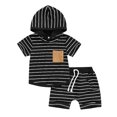 thumbnail image 1 of Sudadera Con Capucha Y Pantalones Cortos Baby Boy Sudadera con capucha a rayas Top + Pantalones cortos Patchwork con capucha + Pantalones cortos (Negro 18-24M) Cgtredaw Para estrenar, 1 of 1