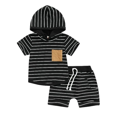 

Vakind Baby Boy Patchwork Hoodie Top+Shorts Striped T Shirt Short Pants Summer Outfit