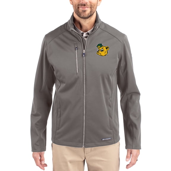 Men's Cutter & Buck Gray Baylor Bears Evoke Eco Softshell Recycled Full-Zip Jacket