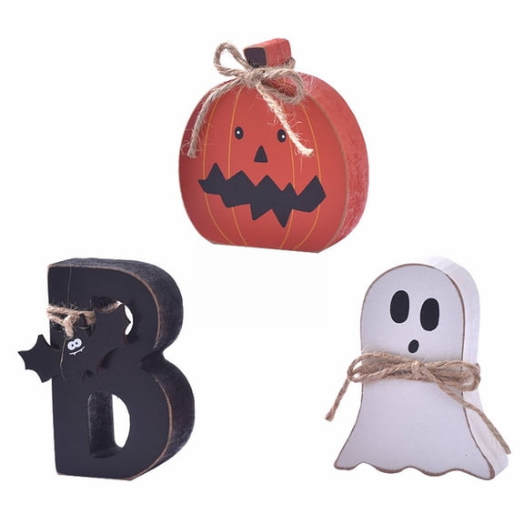Clearance Sale | Wooden Halloween Pumpkin and Ghost Tray Decor Set of 3, Rustic Farmhouse Tabletop Centerpiece