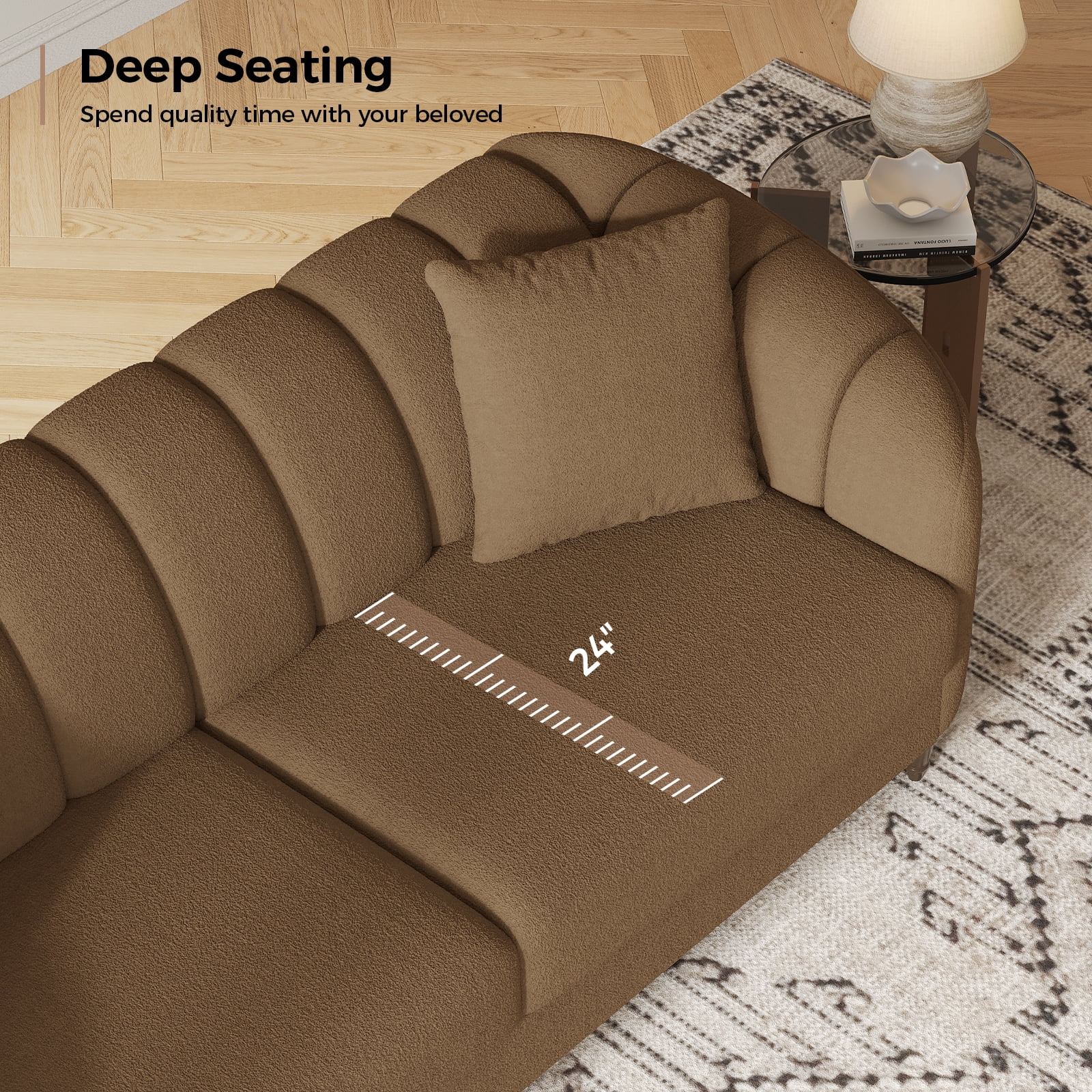 COPIAE 82 Inch Loveseat Sofa,Modern Couch and Sofa,Curved Petal Design Furniture,Sturdy and Easy Installation,Small Sofa for Living Room Bedroom Office and Apartment,Terry Fleece Fabric Brown