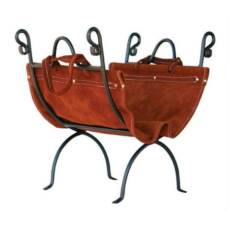 

Olde World Iron Log Holder With Suede Leather Carrier