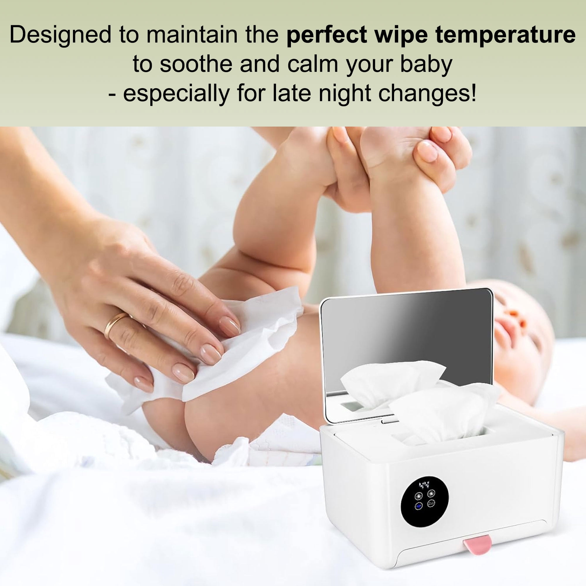 INSMART Baby Wipe Warmer, Baby Wipe Dispenser Box with Spring Design, 4 Modes Temperature, Dual Heating Chambers for Diaper, Facial Mask