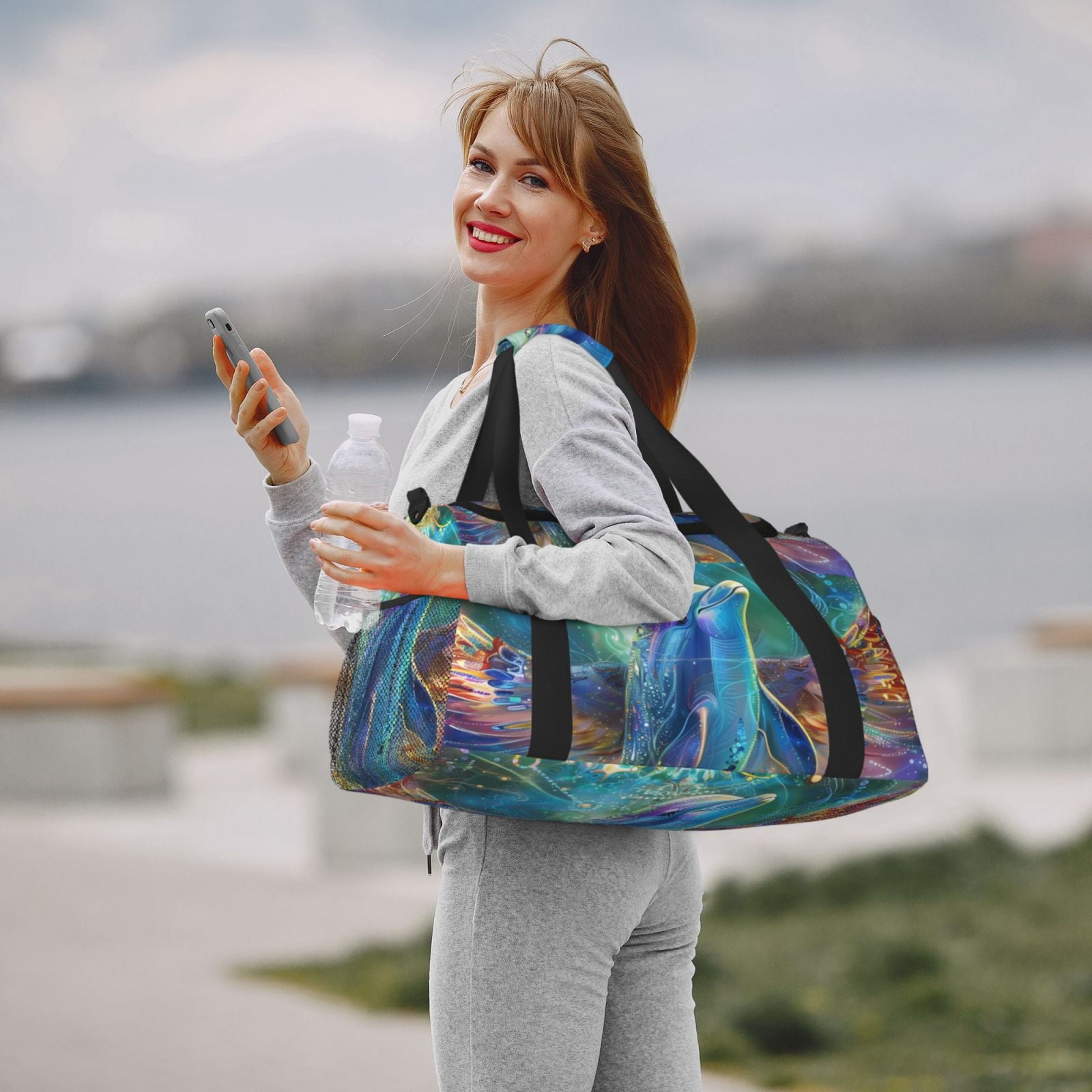 Defioc Colorful Winged Dolphin Print Hand Travel Bag - Foldable Travel Duffel Bags for Men Women -Sport Gym Bag - Overnight Travel Duffel Bag - Adjustable Shoulder Strap