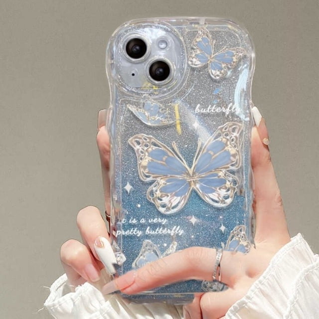 Funda suave con soporte de mariposa en 3D para iPhone, carcasa trasera con borde ondulado para modelos 13, 12, 11, 14 Pro, X, XR, XS MAX Plus, 7, 8 Plus, Mini SE 2020 Fivean unisex
