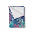 thumbnail image 2 of Leaf Soft Flannel Fleece Throw Blanket, Digital Neon Vivid Colored Island Oceanic Flowers and Leaves, Cozy Plush for Indoor and Outdoor Use, 60" x 80", Turquoise Dark Blue, by Ambesonne, 2 of 6