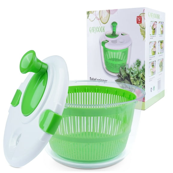 Salad Spinner Large Lettuce Spinner Kitchen Gadgets 5.28 Qt One-Handed Handle Easy Press Super High Efficiency for Home Kitchen Washing & Drying Leafy Vegetables