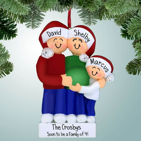 Expecting Family with Santa Hats - 3 - Pregnant - 2nd Baby - Growing Family - Mother - Mom - Personalized Christmas Ornament - Great Gift Ideas