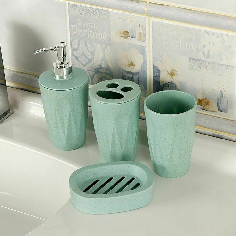 4pcs Ceramic Bahtroom Accessories Soap Dish Pump Bottle Toothbrush Holder Cup B 