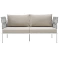 thumbnail image 5 of Modern Contemporary Urban Design Outdoor Patio Balcony Loveseat Sofa, Beige White, Rattan, 5 of 5