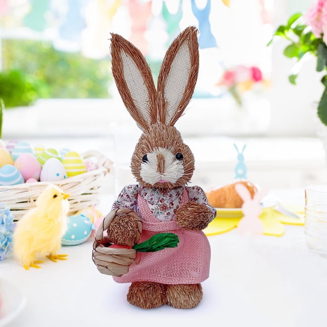 Decoraciones de Pascua, adornos de Pascua, regalos de Pascua, conejito de Pascua tejido en paja, figura decorativa para celebrar las fiestas. Conejito de Pascua.
