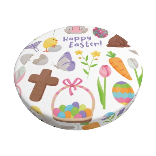 Balery Happy Easter1 Fundas de asiento para taburete de bar redondo de tela de terciopelo ajustables que protegen de arañazos y manchas para sillas de 14 a 17 pulgadas.-13 inch