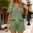 thumbnail image 4 of Enjoytime Shorts Sets Women 2 Piece Outfits V-Neck Button Down Shirts Matching Set Short Sleeve Casual Travel Outfits, 4 of 5