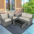 thumbnail image 4 of Gymax 4PCS Patio Rattan Conversation Set Outdoor Furniture Set w/ Khaki Cushions, 4 of 10