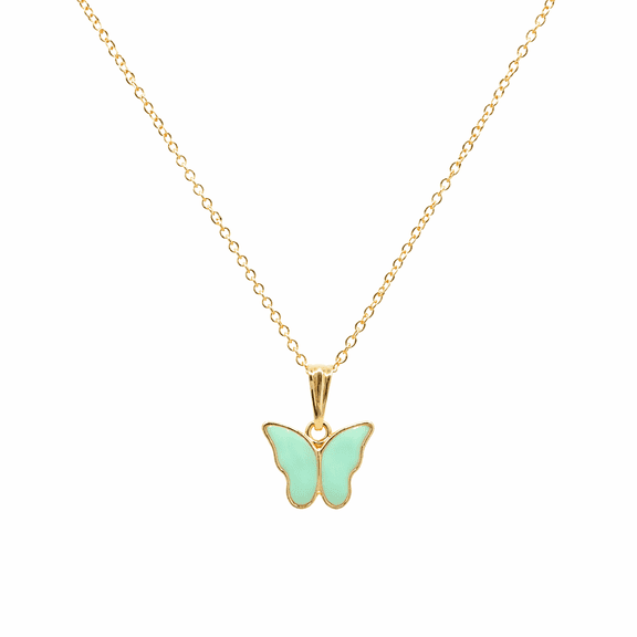 Elegant Butterfly Pendant Necklace with Mint Green Enamel, Gold Tone Chain Minimal Jewelry for Women, Daily Wear & Gift