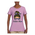 thumbnail image 3 of Autism Awareness Mom Life Messy Hair Bun | Cool Support Neon Print Bandana Mother's Day Womens Graphic T-Shirt, Light Pink, Large, 3 of 5
