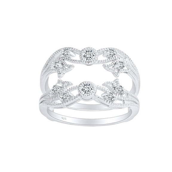 1/2 CT Round Cut White Cubic Zirconia Guard Wrap Enhancer Ring In 14K White Gold Plated Sterling Silver (Color: White, Clarity: VVS1-VVS2, 0.50 Cttw) -4