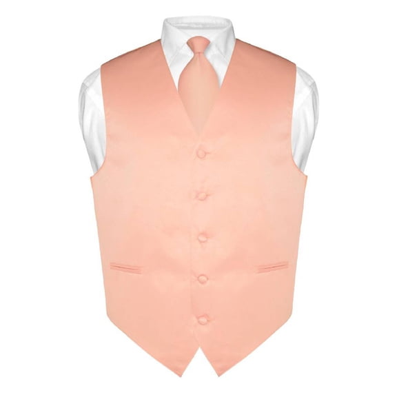 Men's Dress Vest & NeckTie Solid PEACH Color Neck Tie Set for Suit or Tux sz 4XL