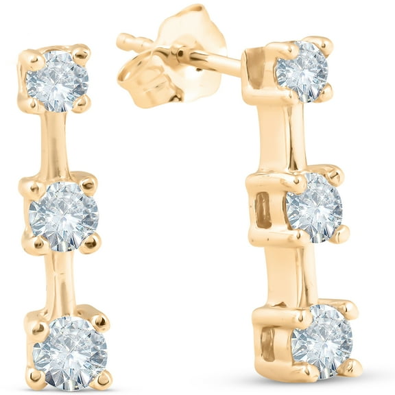 Pompeii 1ct Three Stone Diamond Earrings 14K Yellow Gold (G/H,I2)