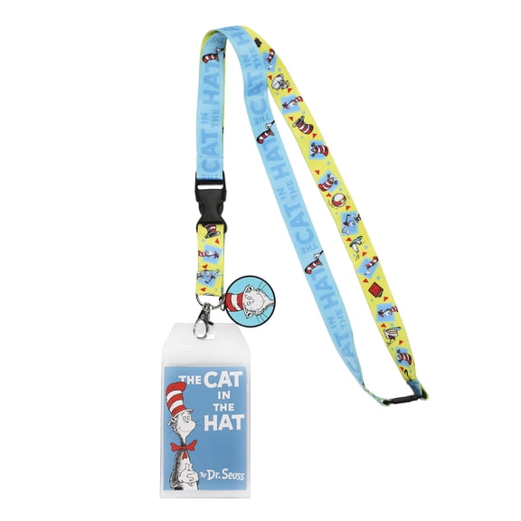 Dr Seuss The Cat In The Hat 22-inch Lanyard with Clear ID Sleeve and Rubber Charm