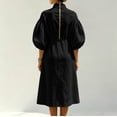 thumbnail image 3 of Stralyhd Women's Dresses Stand Collar Half Front Zipper Puff Sleeve Midi Dresses 2026 Summer Linen Going Out Loose Casual Midi Dress Black XXL, 3 of 4