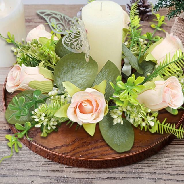 mfyjkho Coronas de rosas primaverales con velas de hortensias, corona floral artificial para puerta de entrada, centros de mesa de boda, decoración del hogar, 27,6 x 27,6 cm, 1 unidad