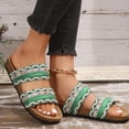 thumbnail image 2 of Modisza Summer Flat Sandals for Women Knitted Strap Comfortable Walking Slides Cork Footbed Beach Vacation Slippers Shoes Green size 7.5, 2 of 7