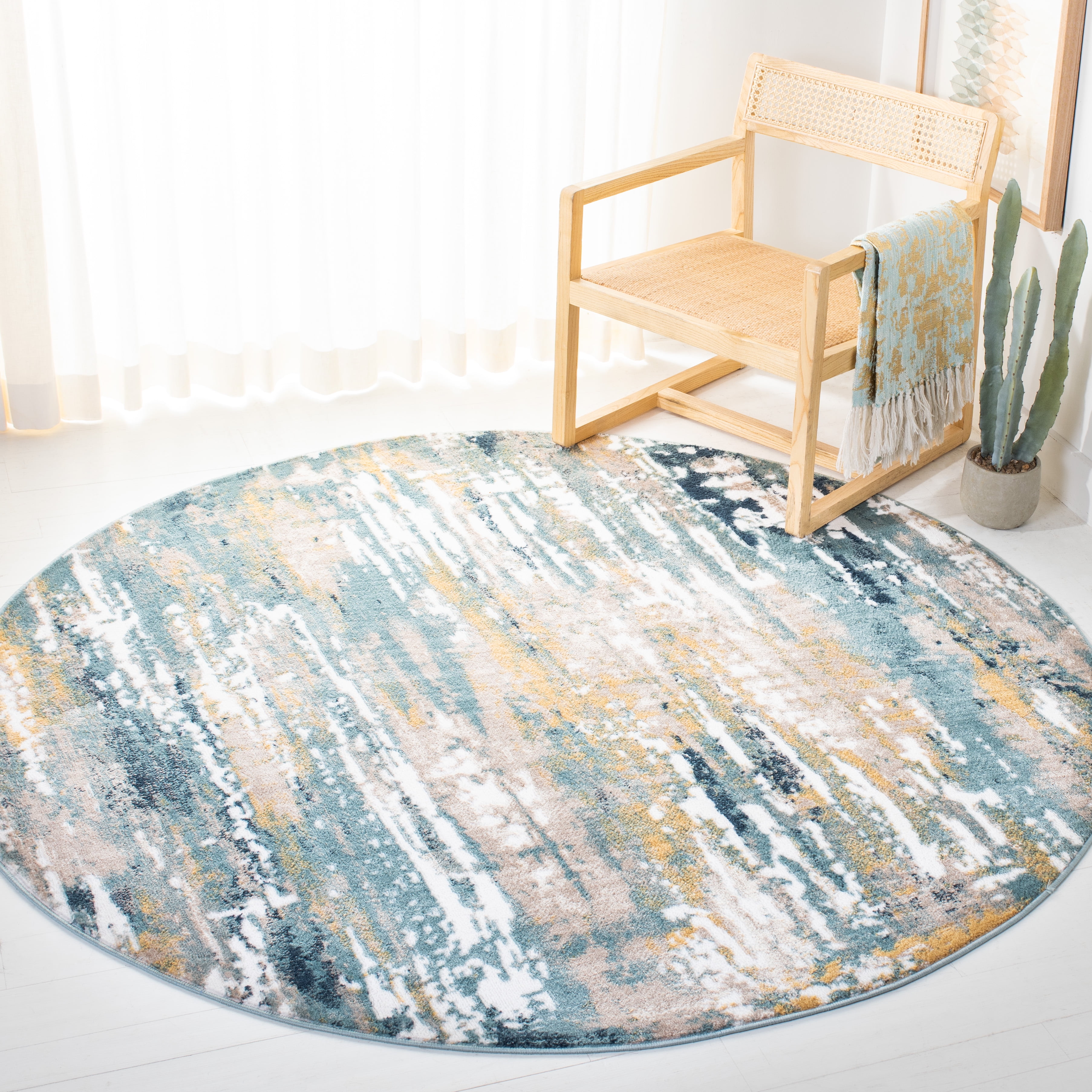 SAFAVIEH Skyler Talisha Abstract Area Rug, Teal/Gold, 8' x 8' Round