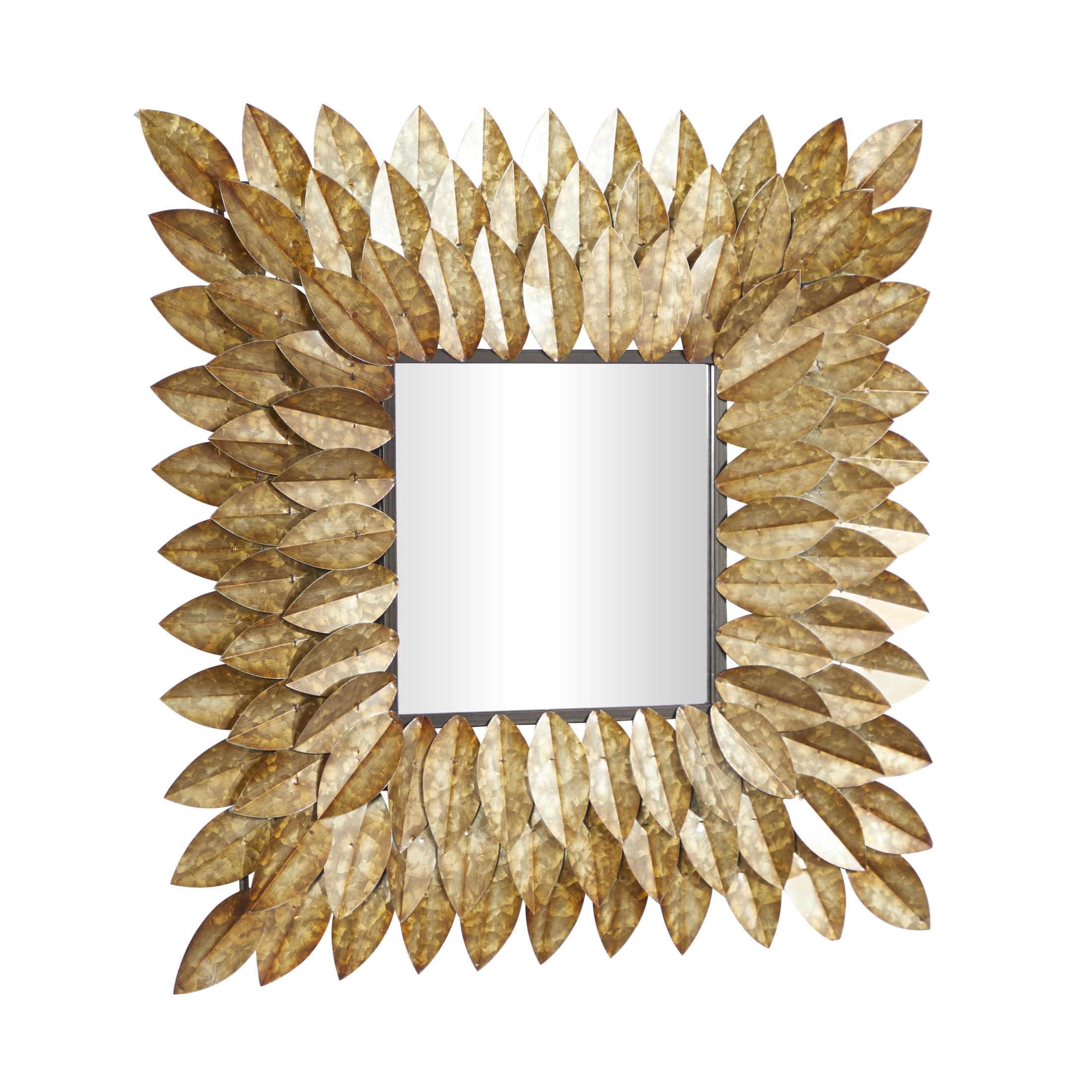 DecMode 30" x 30" Brown Radial Leaf Wall Mirror