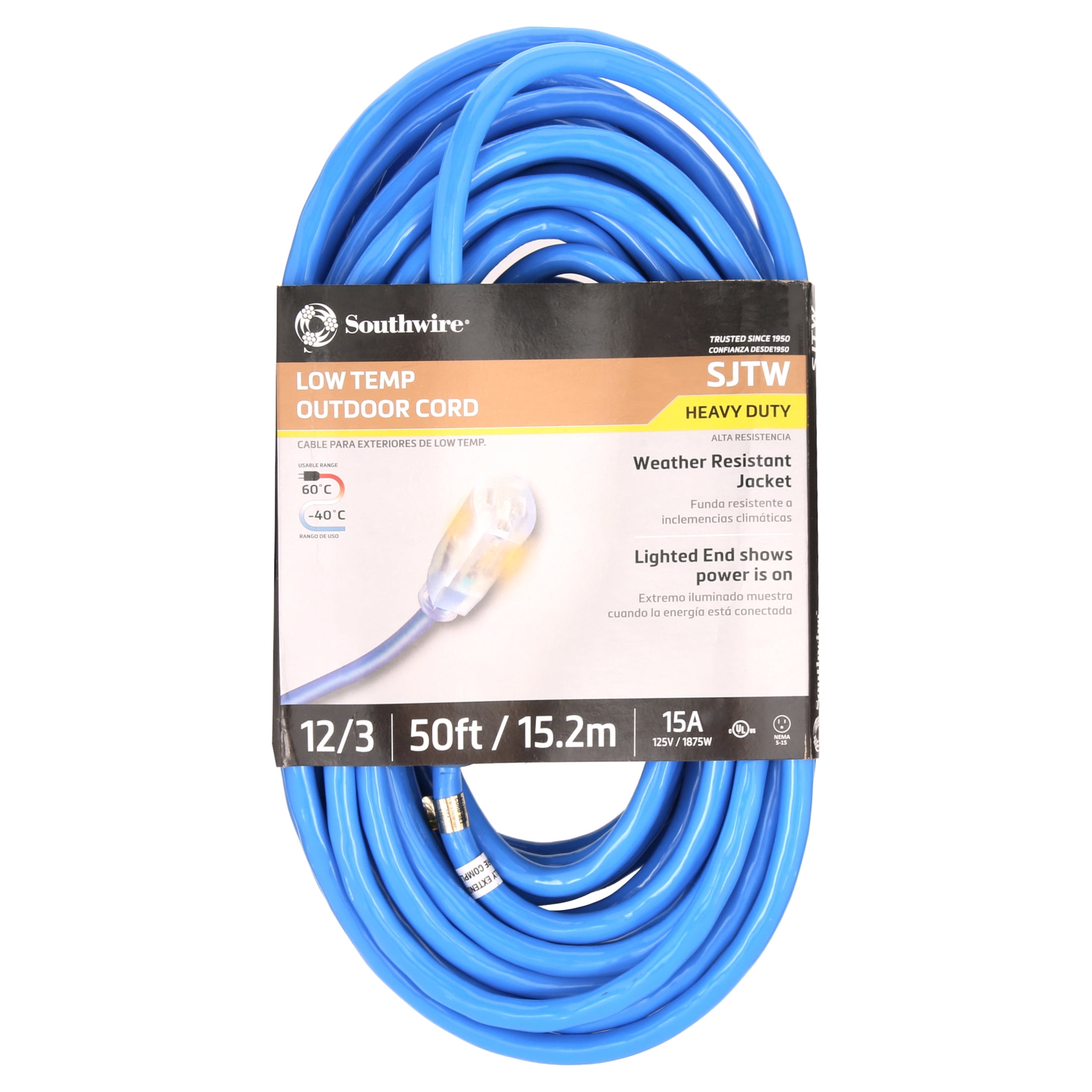 Southwire 02568 12/3 50' Blue Cold Weather Extension Cord